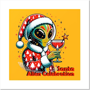 Interstellar Holiday Toast - Santa Alien Celebration Posters and Art